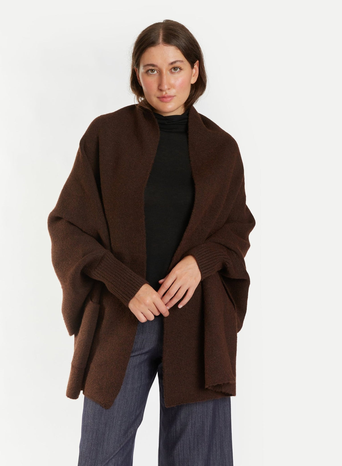 Pocket Shrug Cape Cardigan - Black - Meg
