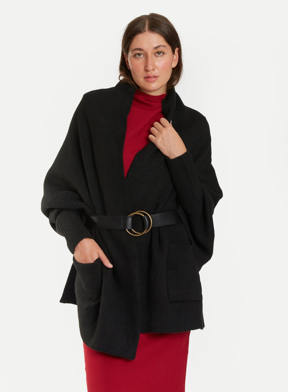 Pocket Shrug Cape Cardigan - Black - Meg