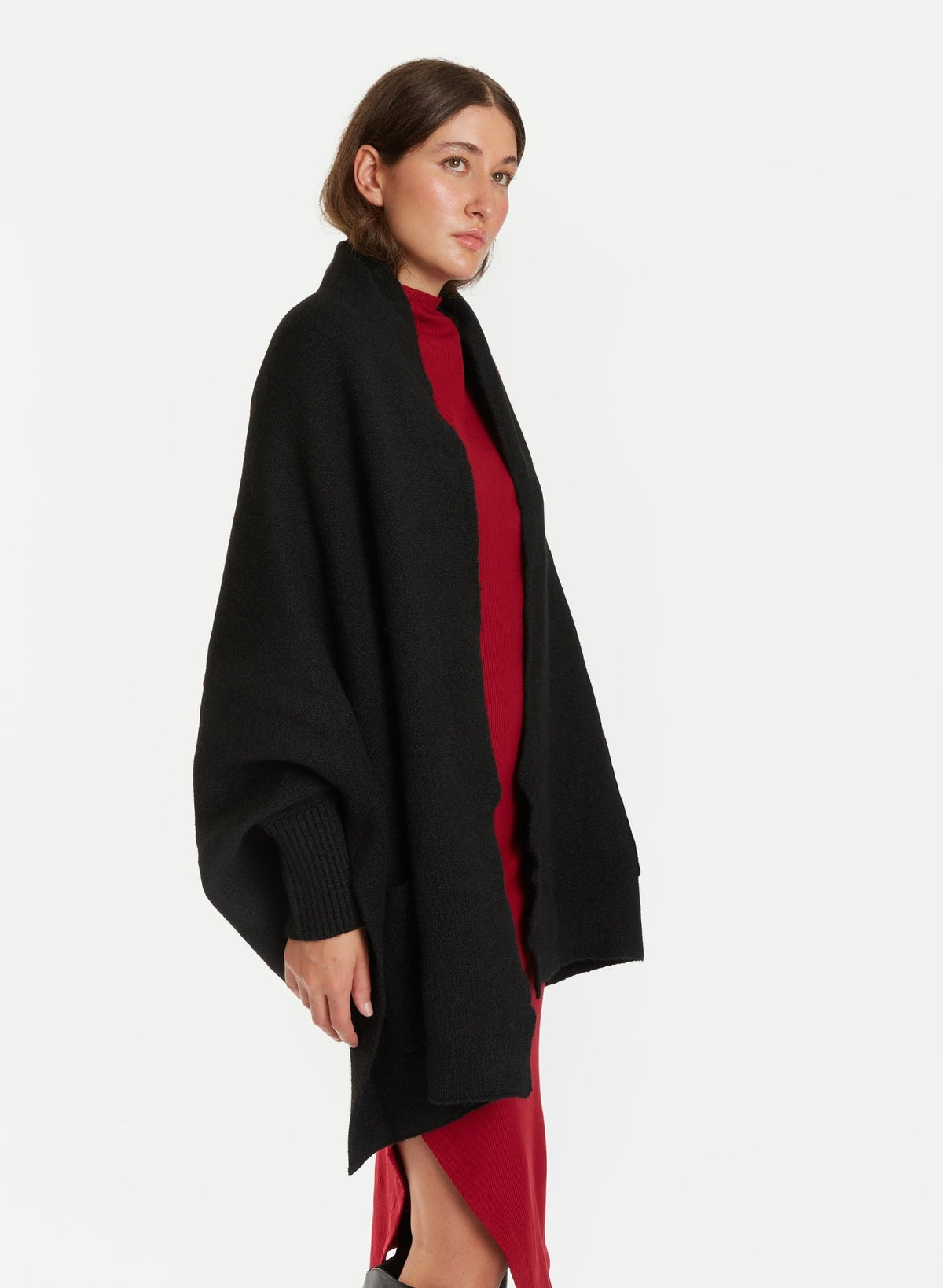 Pocket Shrug Cape Cardigan - Black - Meg