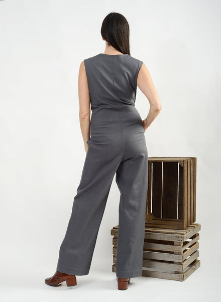Side Button Jumpsuit - Gray - M (RESALE ITEM) - Meg